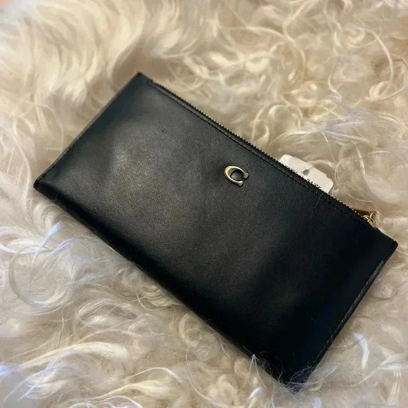 COACH NWT Women's Smooth Leather Double Snap Wallet Black